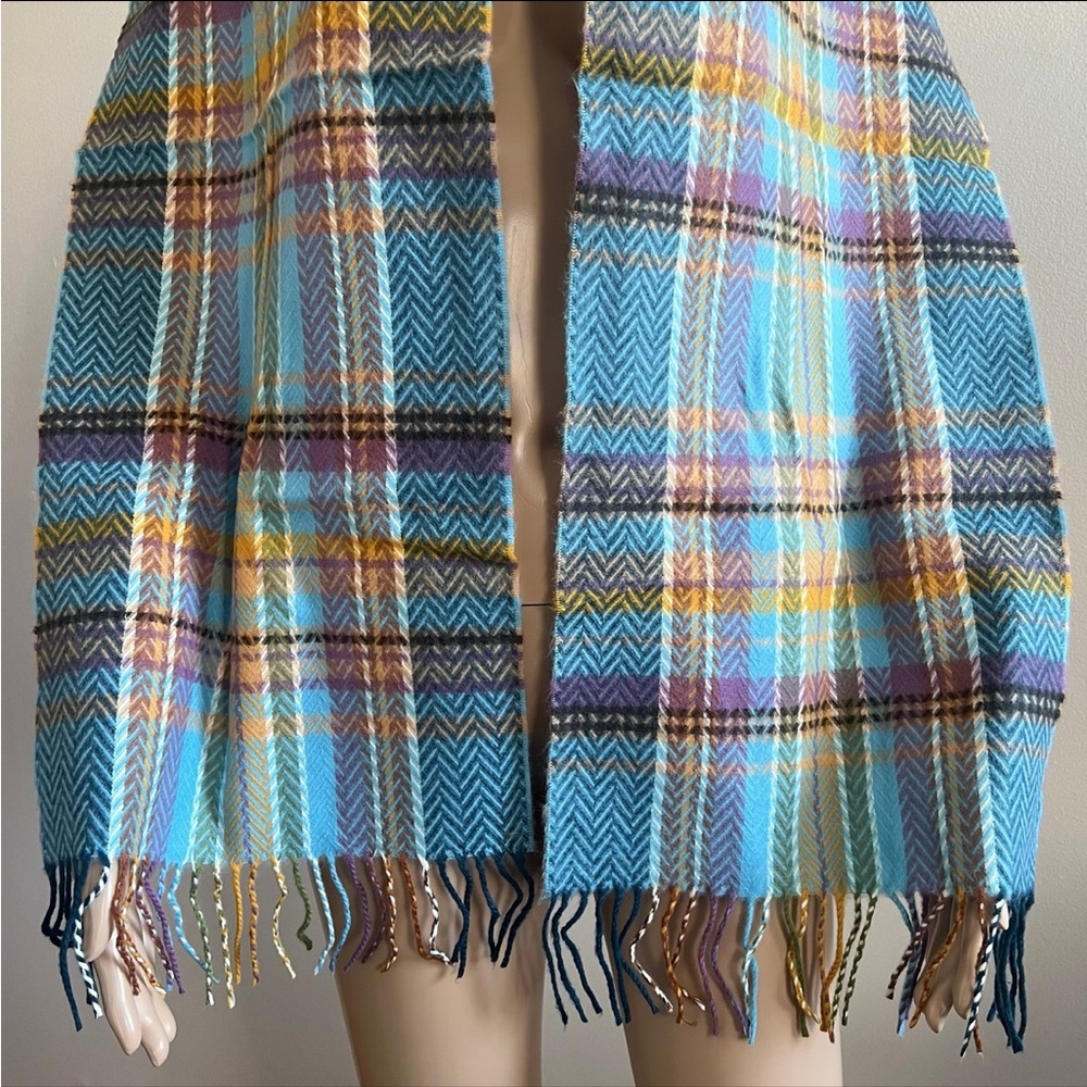 100% Cashmere Scarf Blue Multicolored Winter Made in Scotland - Picture 8 of 8